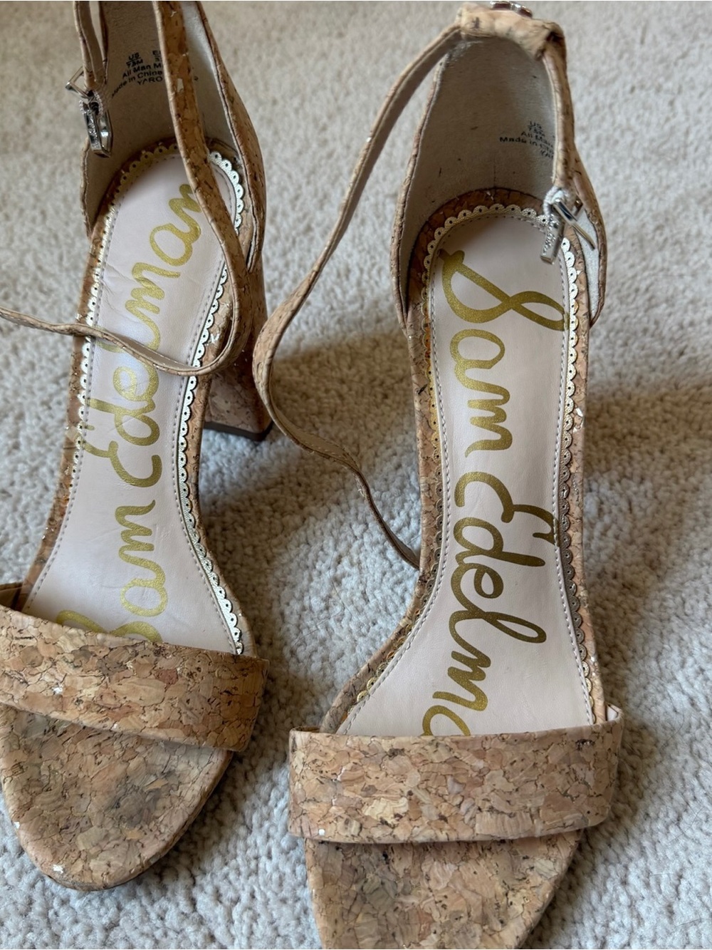 Sam Edelman Cork Ankle-Strap Heels in Natural